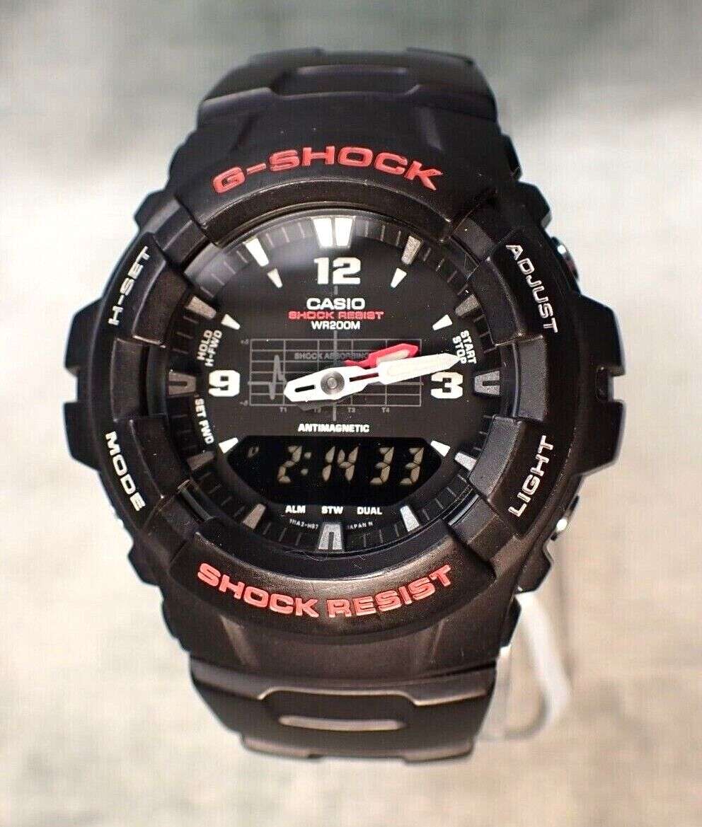 Casio G-100 G-Shock - 200 Meter WR Black Resin Watch Analog/Digital Alarm - Image 4
