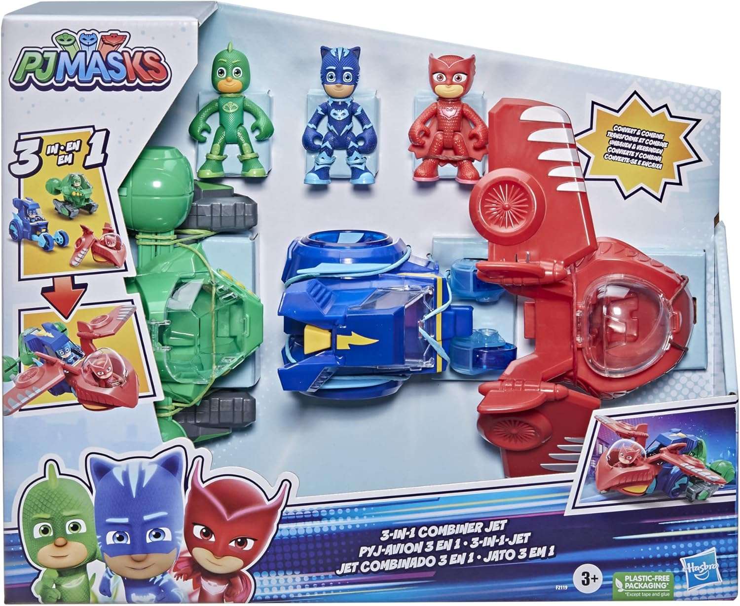 PJ Masks 3-in-1 Combiner Jet - Set with 3 Connecting Cars and Action Figures - Image 8