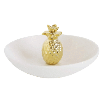 Creative Co-Op - White Bowl with Gold Pineapple Jewelry Holder