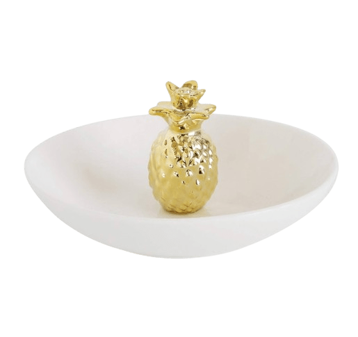 Creative Co-Op - White Bowl with Gold Pineapple Jewelry Holder