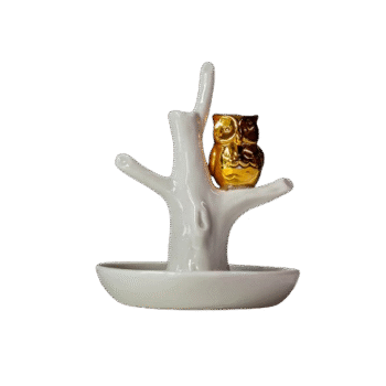 Creative Co-Op - Porcelain Ring Holder White / Gold Owl