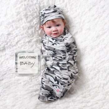 Cozy Cocoon – Swaddle with Hat and Announcement Card - Camo