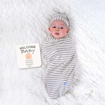 Cozy Cocoon – Swaddle with Hat and Announcement Card – Stripe Baby