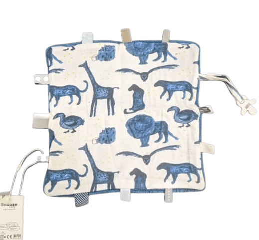 Snoozebaby - Comfort Toy with 12 Labels - 25 x 25cm - Blue