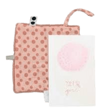 Snoozebaby – Cuddle toy with labels & Card with envelope – Dusty Rose