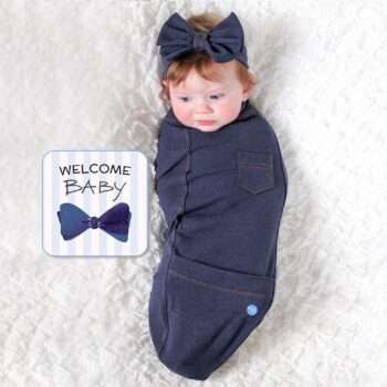 Cozy Cocoon – Swaddle with Hat and Announcement Card - Blue Jean Baby