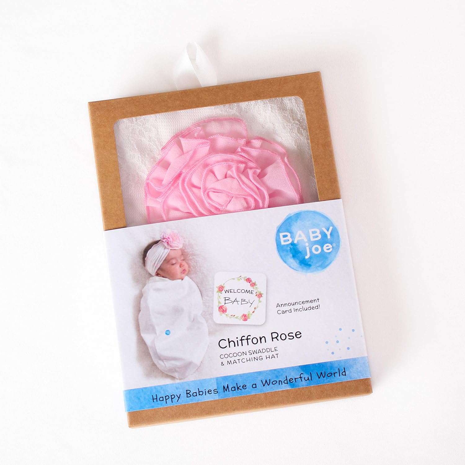 Cozy Cocoon – Swaddle with Hat and Announcement Card – Chiffon Rose - Image 5