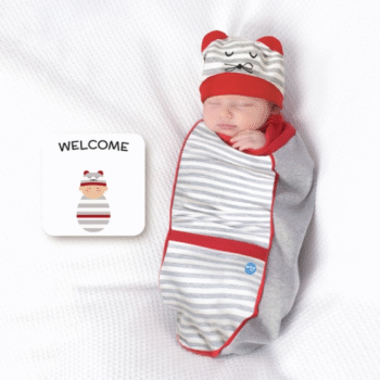 Cozy Cocoon – Swaddle with Hat and Announcement Card – Mouse Baby