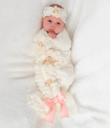 Cozy Cocoon – Swaddle with Hat and Announcement Card – Satin Bud Lace