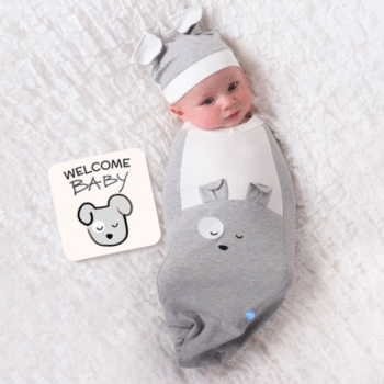 Cozy Cocoon – Swaddle with Hat and Announcement Card – Happy Pup