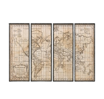 Antique World Map Wall Hanging Set - Set of Four