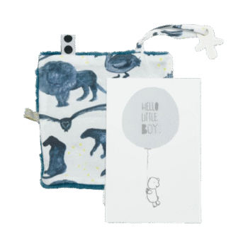 Snoozebaby – Cuddle toy with labels & Card with envelope – Storm Blue