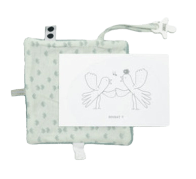 Snoozebaby – Cuddle toy with labels & Card with envelope – Misty Green