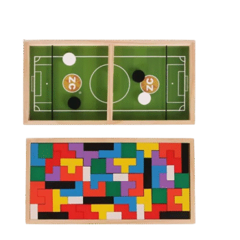 Wooden Fast Sling Puck Game - 33 x 17 cm 2 Player Table Soccer Board Game - Fun & Competitive Game for Kids Ages 3+ - Improves Hand-Eye Coordination & Focus - Durable & Compact Design