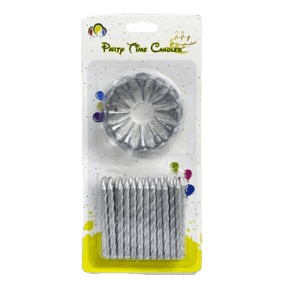 Spiral Birthday Candles - Silver - 24pcs - 2.5inch