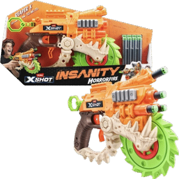 Zuru X Shot - Horrorfire ReaperX - 36730 -  Spinning Saw Blade Action, Long Range Dart Blaster, 8-Dart Capacity, Air Pocket Technology, Compatible with Other Insanity HorrorFire Blasters