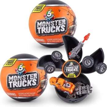 5 Surprise Monster Trucks Series 1 (2 Pack) by ZURU, Miniature Mystery Collectible Capsules, Mini Toy Truck, Battle Toys for Boys, Kids, Teens