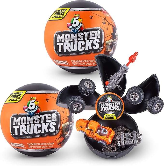 5 Surprise Monster Trucks Series 1 (2 Pack) by ZURU, Miniature Mystery Collectible Capsules, Mini Toy Truck, Battle Toys for Boys, Kids, Teens