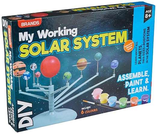 My working Solar System --- DIY Educational Planet Kit with Paintable Planets, Colors, Brush, Premium Learning Toy (Ages 5+)